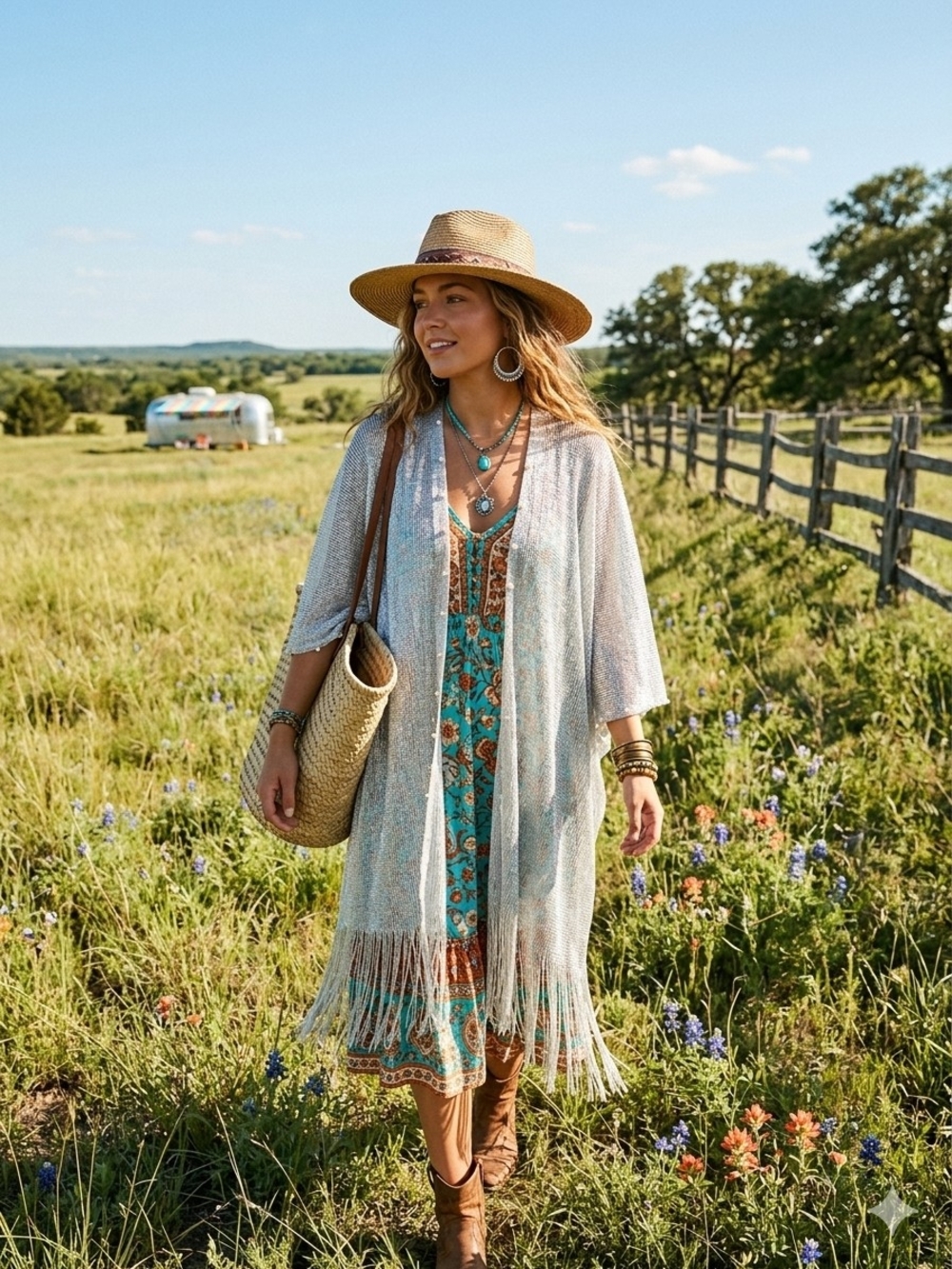 Lightweight Fringe Kimono in Silver With Pearl Accents
